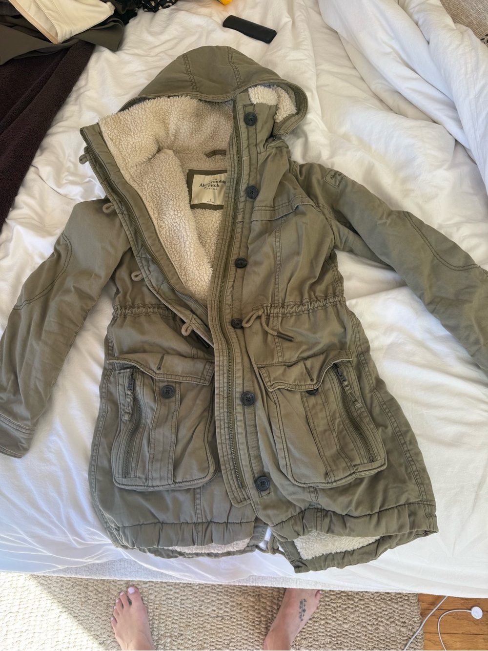 Abercrombie & Fitch Olive Green Hooded-Lined Jacket